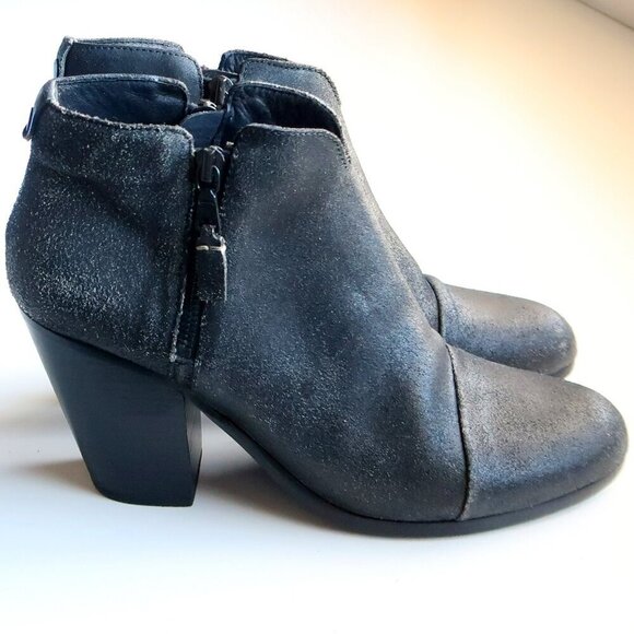 Rag & Bone Margot Grey Black Suede Leather Block Heel Ankle Boots Booties 10